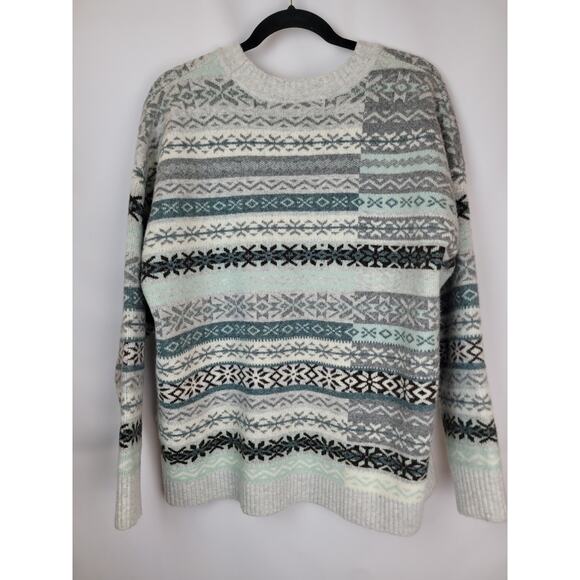 Loft Women's Patchwork Fair Isle Sweater Blue Teal Gray Brown Ivory Size XXL - Picture 5 of 9